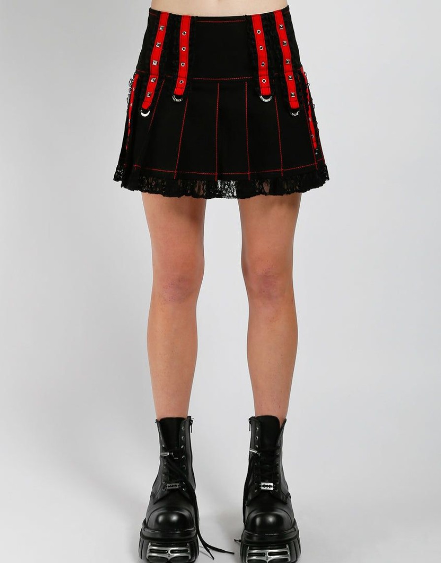 Women * | Trippnyc.Com Midnight Pleated Skirt Black/Red