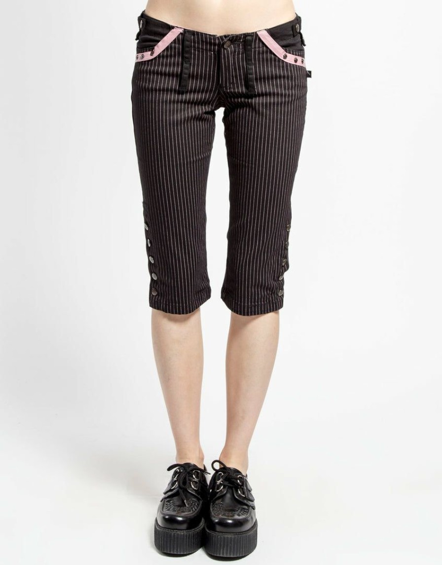 Women * | Trippnyc.Com Pinstripe Knee Short Black/Pink