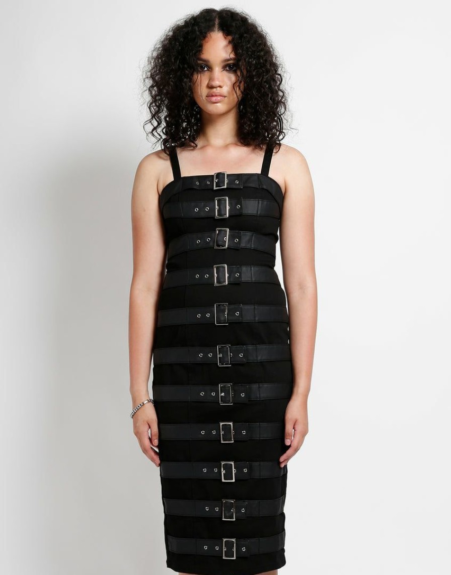 Women * | Trippnyc.Com Women Belted Strap Dress Black