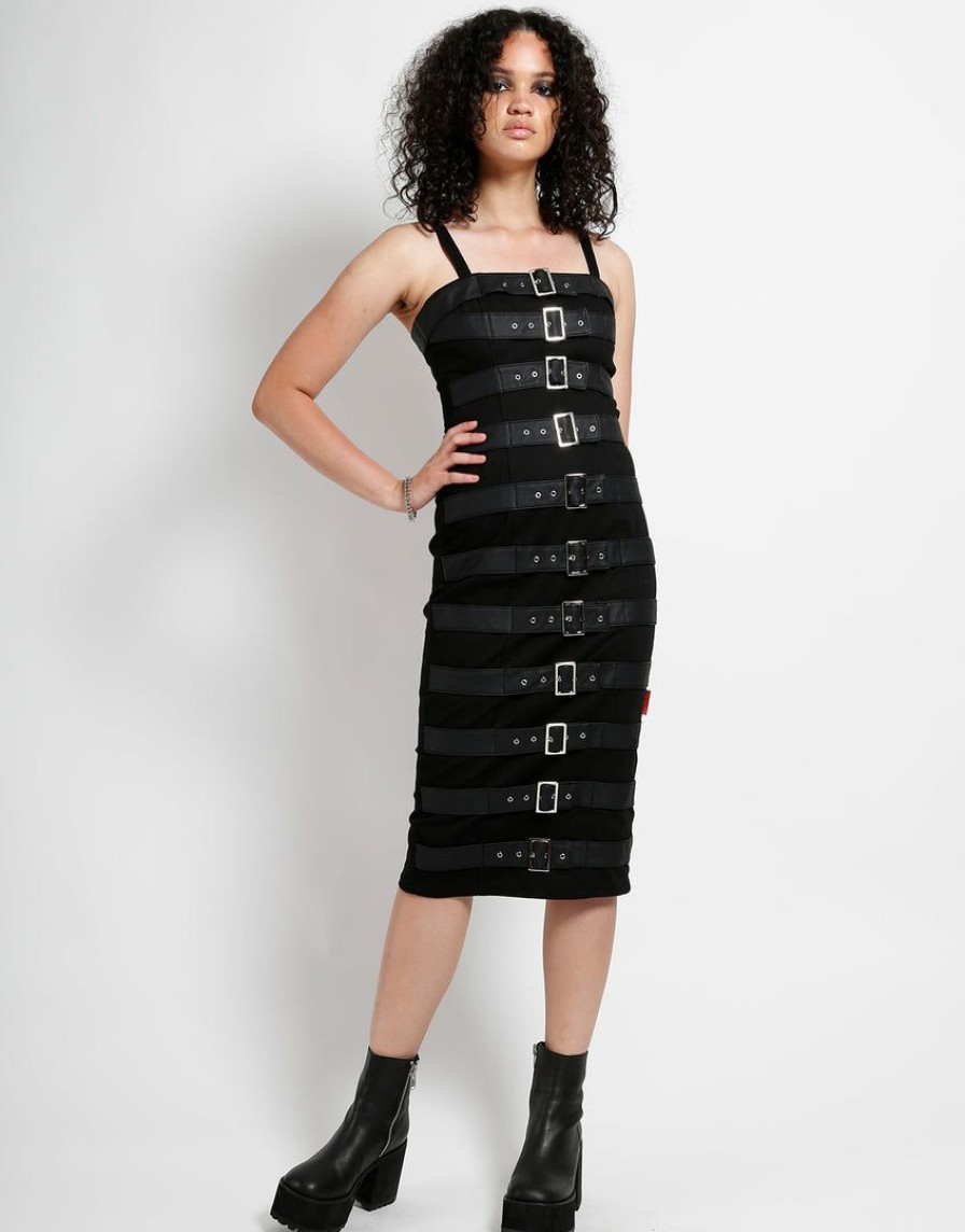 Women * | Trippnyc.Com Women Belted Strap Dress Black