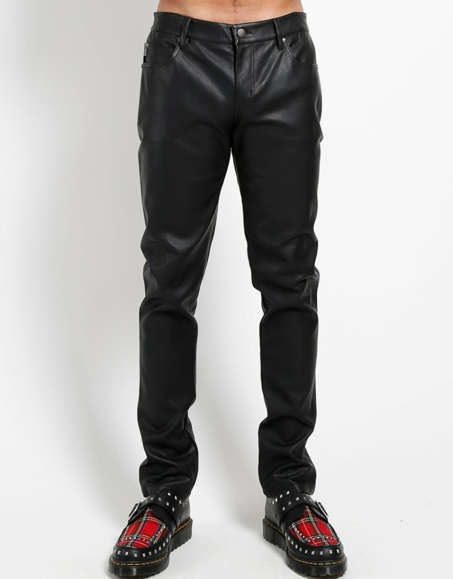 Bottoms * | Trippnyc.Com Men Faux Leather Pant Black