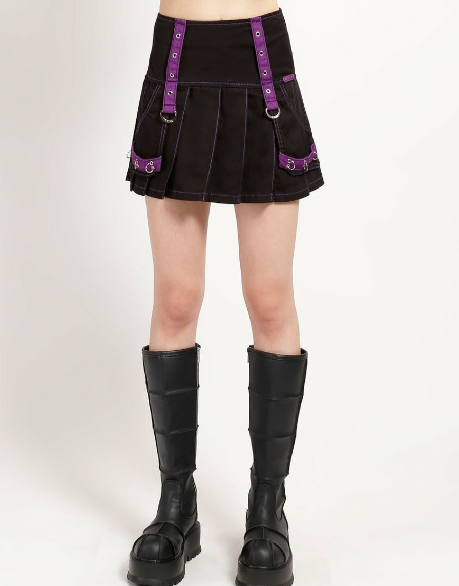 Women * | Trippnyc.Com Mutli Eyelet Pleated Skirt Purple Women Black/Purple