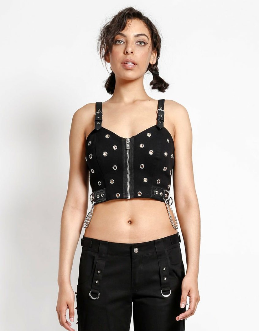 Women * | Trippnyc.Com Grommet And Chain Crop Top Black