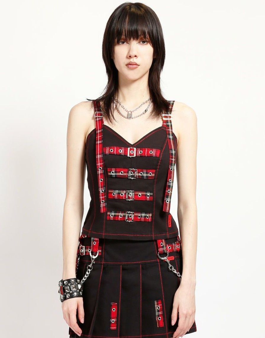 Women * | Trippnyc.Com Sweet Chain Corset Red Plaid Black/Red Plaid Straps