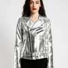 Women * | Trippnyc.Com Women Metallic Moto Silver