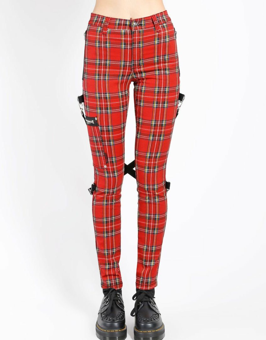 Women * | Trippnyc.Com Ladies Plaid Chaos Pant Red Plaid