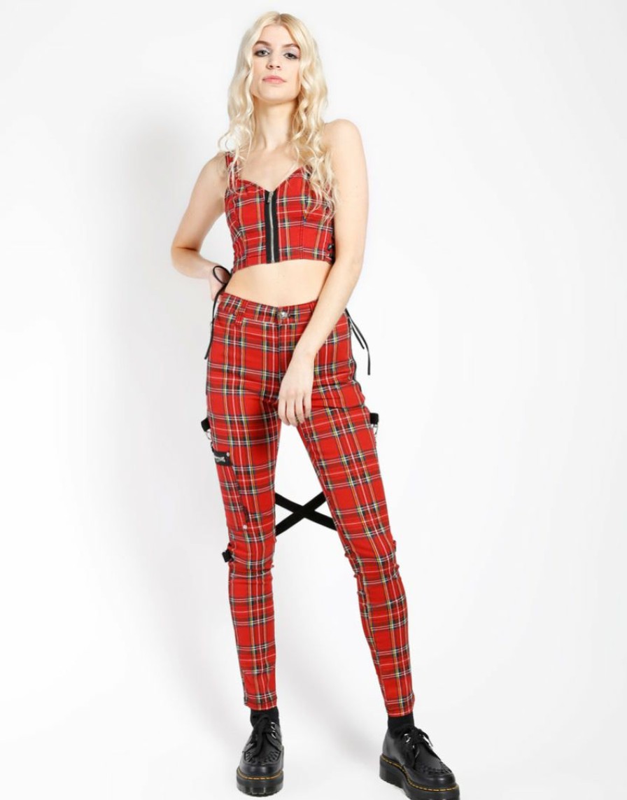 Women * | Trippnyc.Com Ladies Plaid Chaos Pant Red Plaid