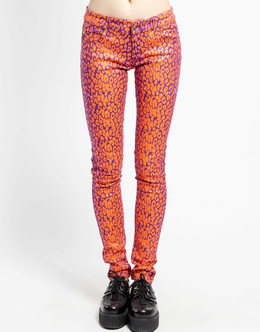 Women * | Trippnyc.Com Neon Leopard Print Skinny Orange/Purple Leopard