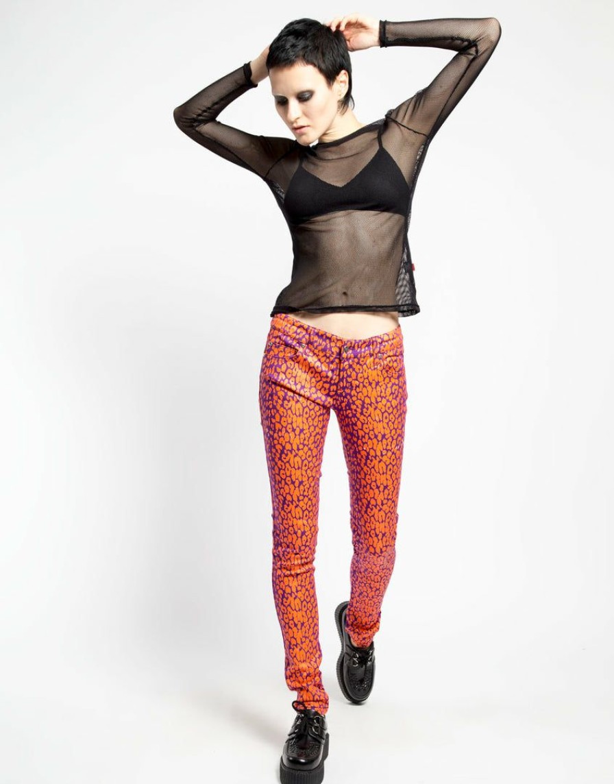 Women * | Trippnyc.Com Neon Leopard Print Skinny Orange/Purple Leopard