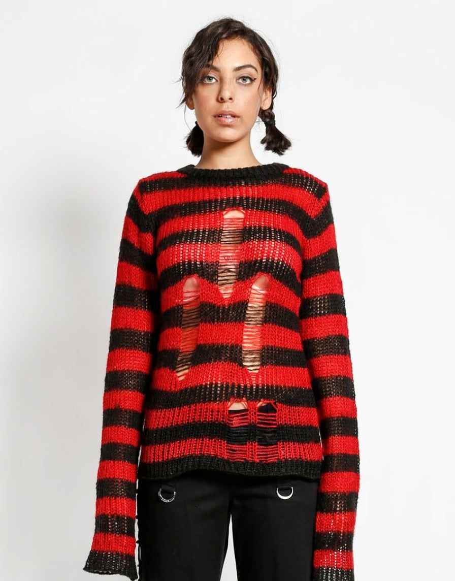 Women * | Trippnyc.Com Rag Stripe Sweater Red Women Black/Red