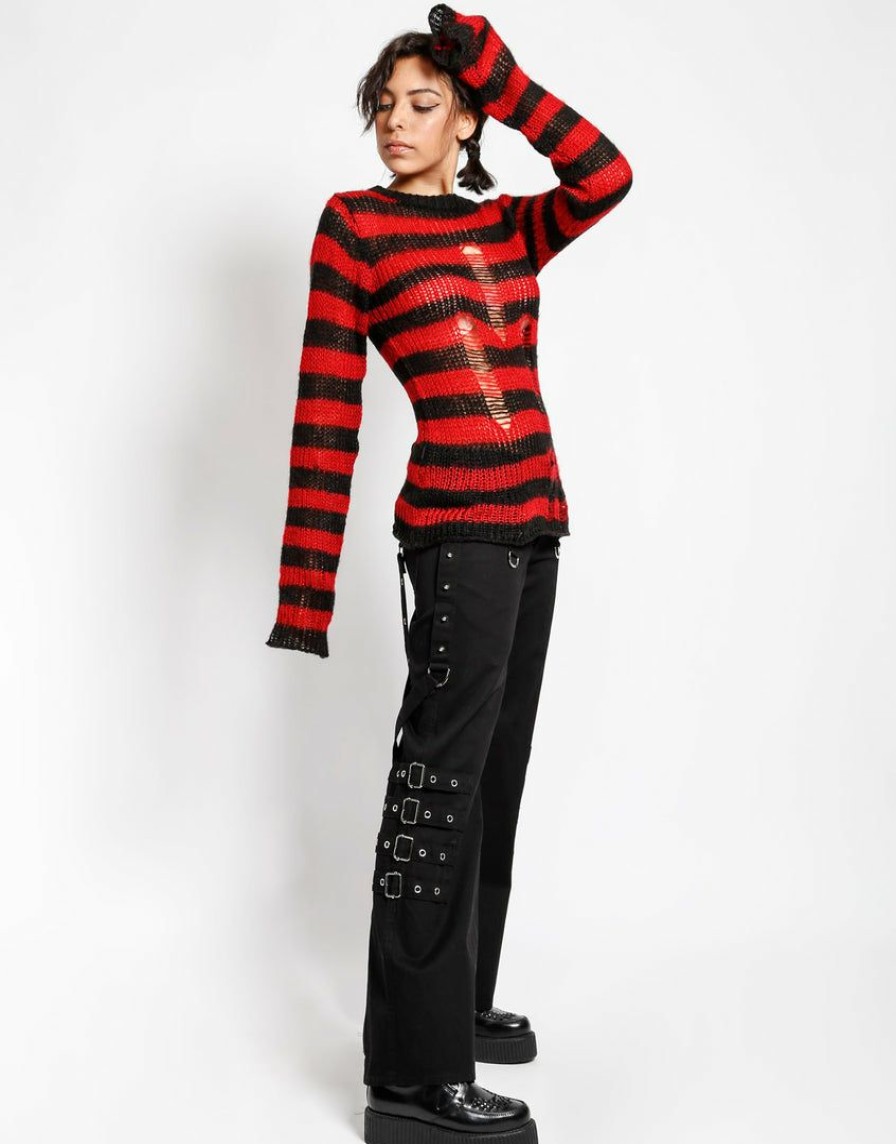 Women * | Trippnyc.Com Rag Stripe Sweater Red Women Black/Red