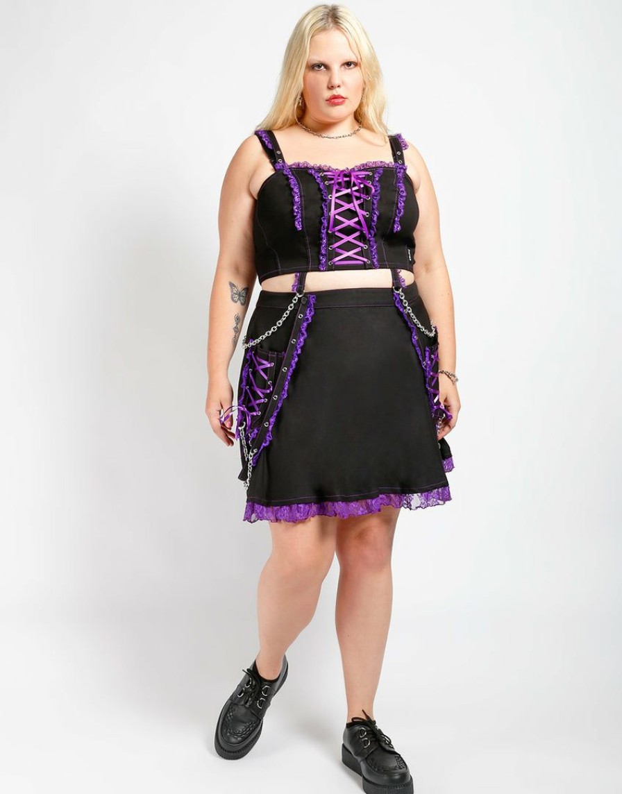 Women * | Trippnyc.Com Curve Lolita Suspender Skirt Purple Black/Purple