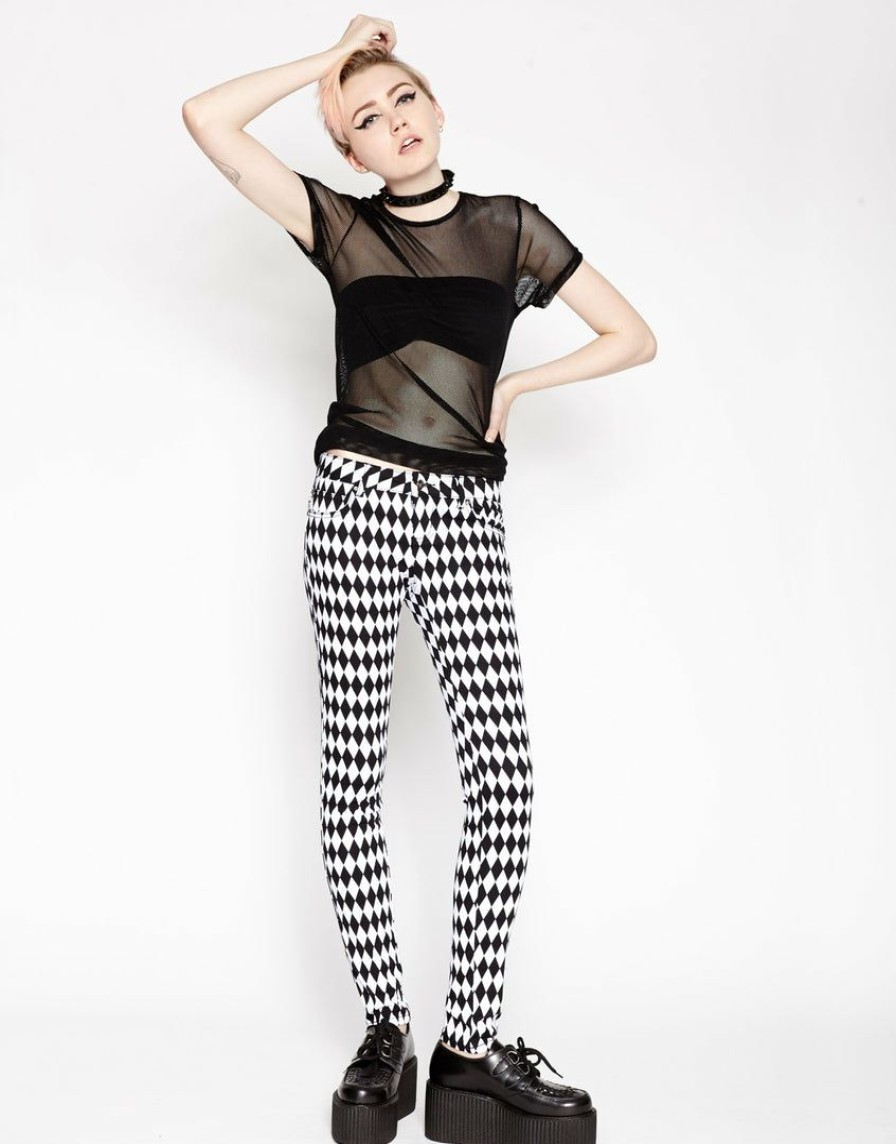 Women * | Trippnyc.Com Women T-Back Jean Harlequin White/Black Harlequin