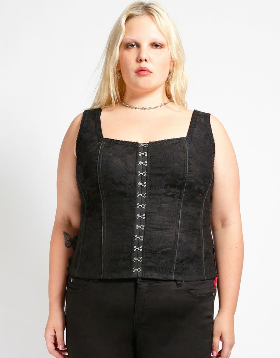 Women * | Trippnyc.Com Women Curve Hook Eye Lace Corset Black