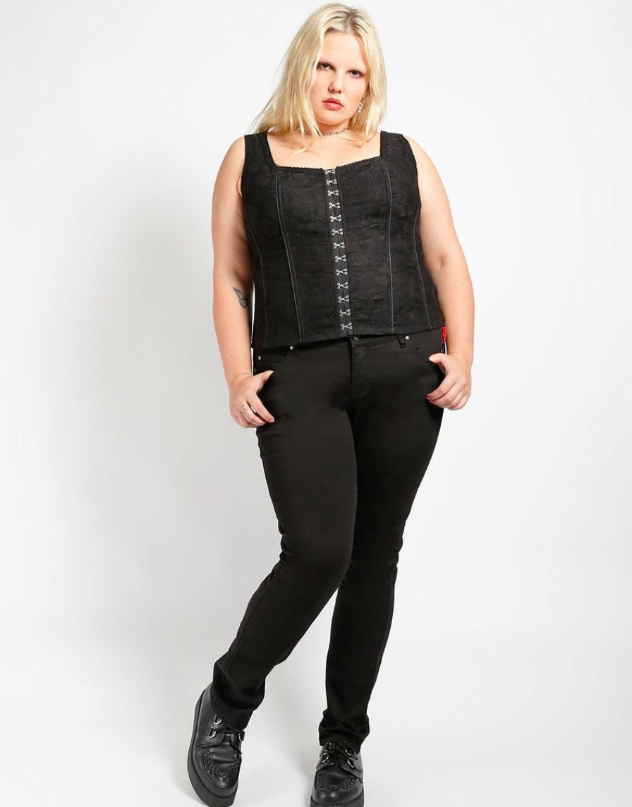 Women * | Trippnyc.Com Women Curve Hook Eye Lace Corset Black