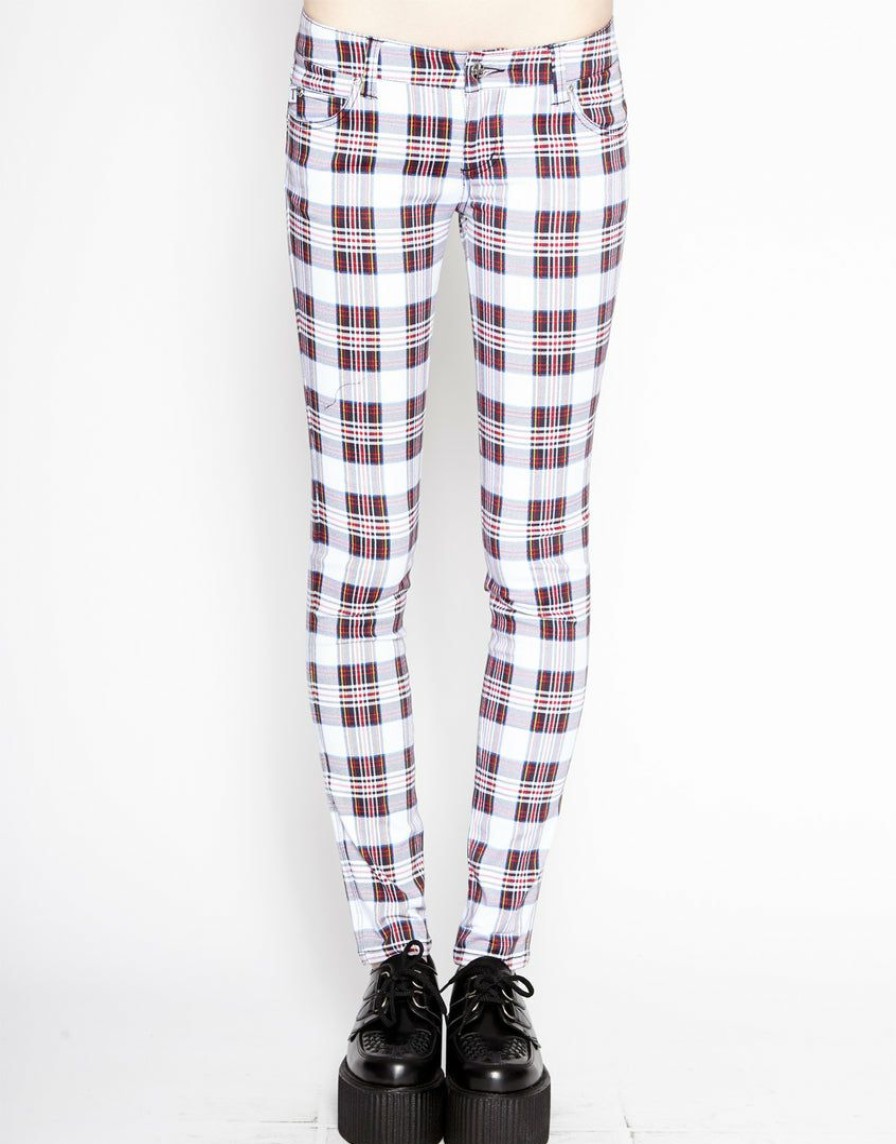 Women * | Trippnyc.Com Women T-Back Jean White Tartan Plaid