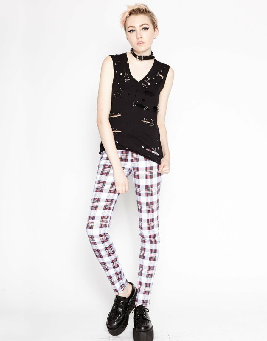 Women * | Trippnyc.Com Women T-Back Jean White Tartan Plaid