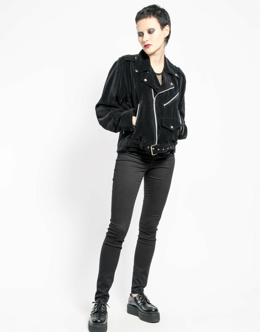 Women * | Trippnyc.Com Women Velvet Moto Jacket Black