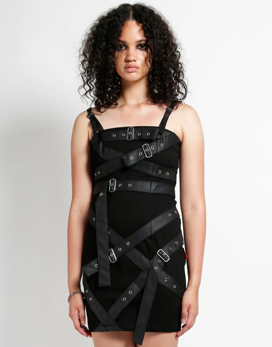 Women * | Trippnyc.Com Women Belted Bondage Dress Black