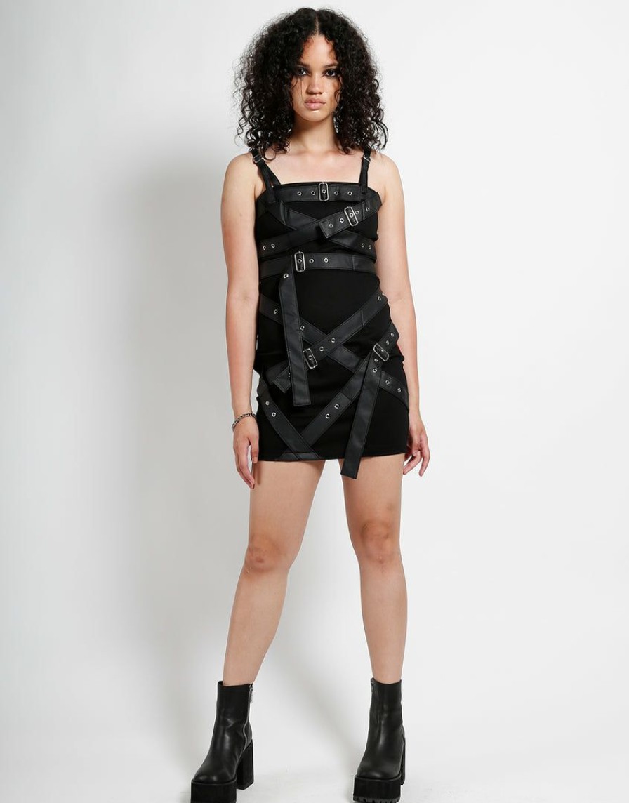 Women * | Trippnyc.Com Women Belted Bondage Dress Black