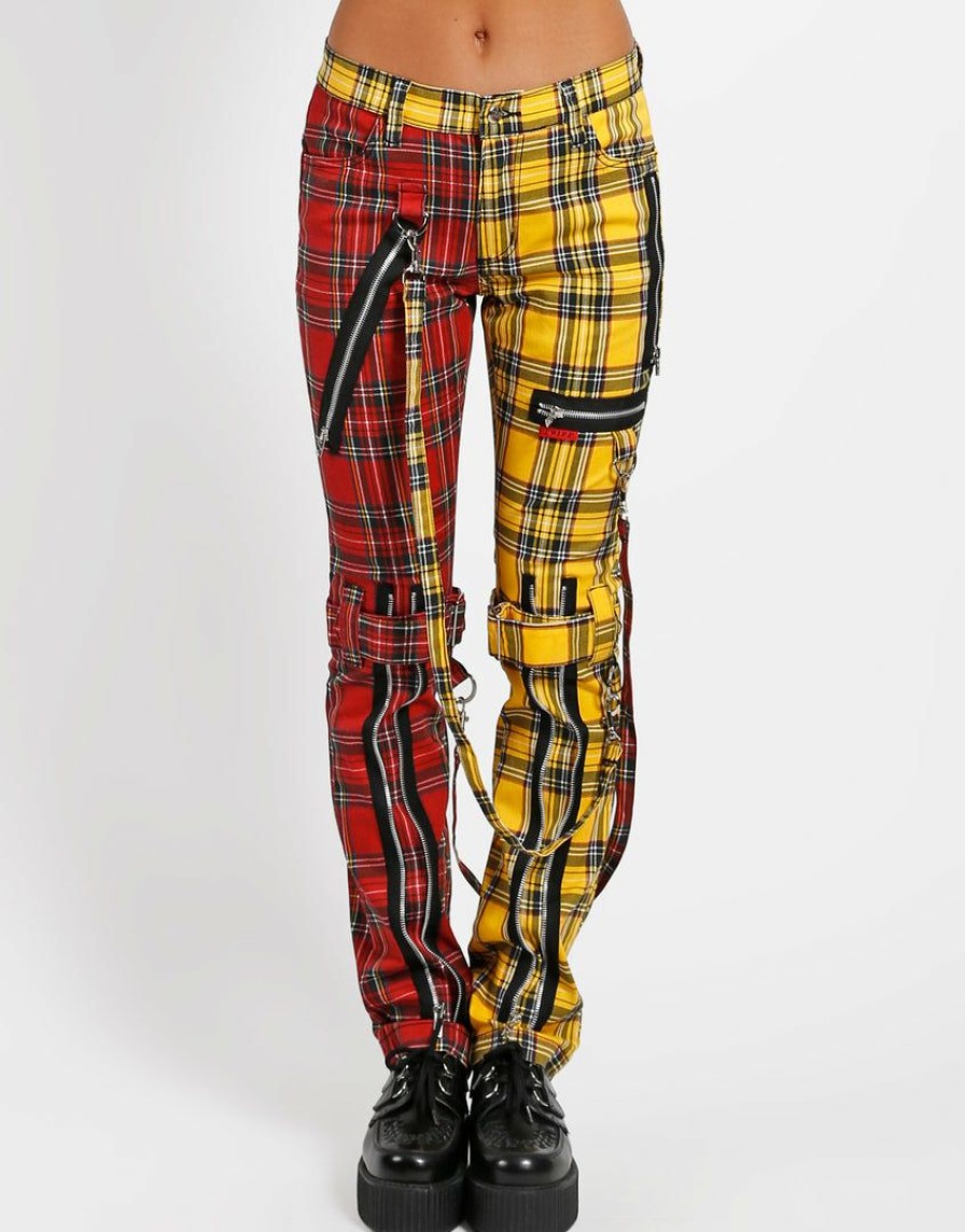 Women * | Trippnyc.Com Split Leg Bondage Pant Women Red/Yellow Plaid