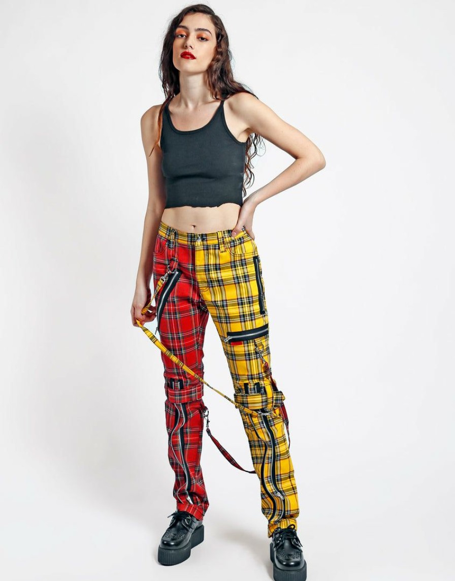 Women * | Trippnyc.Com Split Leg Bondage Pant Women Red/Yellow Plaid