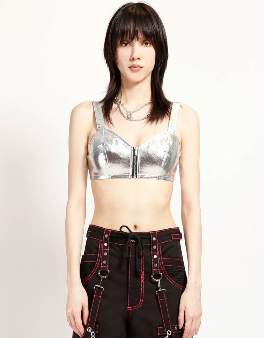 Women * | Trippnyc.Com Metallic Extra Crop Top Women Silver