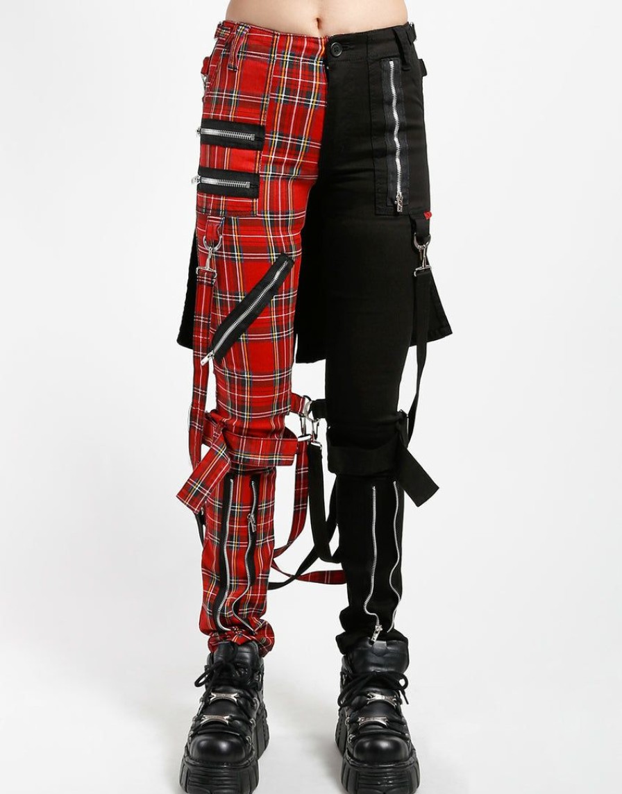 Women * | Trippnyc.Com Women Split Leg Bumflap Pant Red Plaid Red/Black Plaid