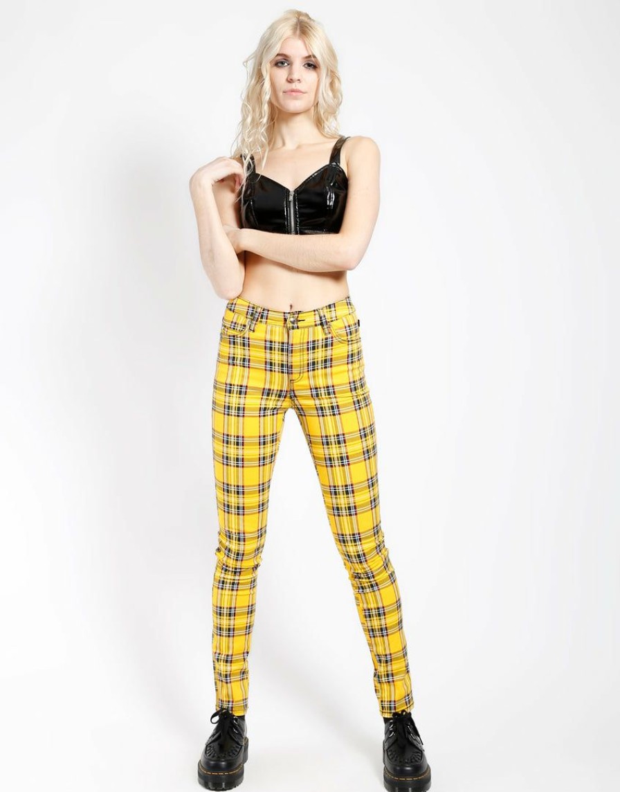 Women * | Trippnyc.Com High Waist T-Back Jean Yellow Plaid