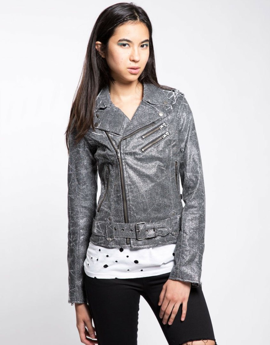 Women * | Trippnyc.Com Shine On Moto Women Silver