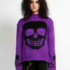 Women * | Trippnyc.Com Skull Sweater Women Purple/Black Skull