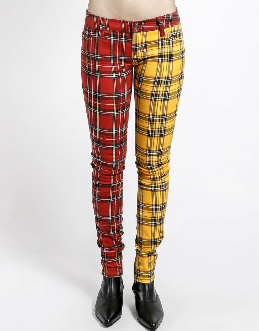 Women * | Trippnyc.Com Women Split Personality Jean Red/Yellow Plaid