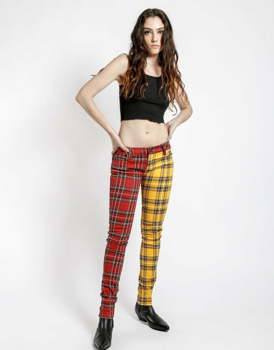 Women * | Trippnyc.Com Women Split Personality Jean Red/Yellow Plaid