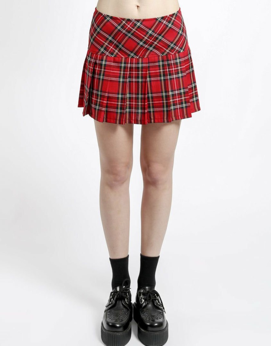 Women * | Trippnyc.Com Women Pleated Skirt Red Plaid