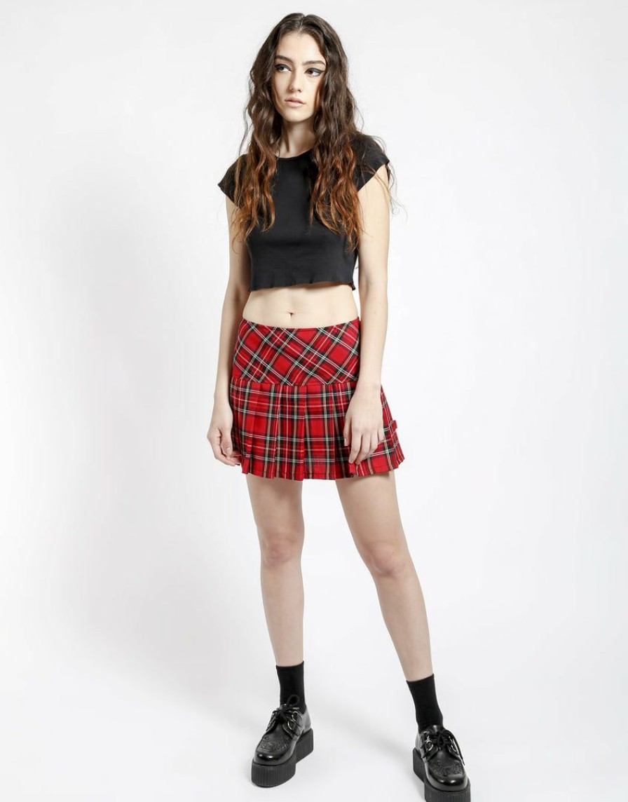 Women * | Trippnyc.Com Women Pleated Skirt Red Plaid