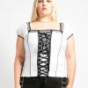 Women * | Trippnyc.Com Women Curve Cap Sleeve Skull Embroidery Corset White Skull