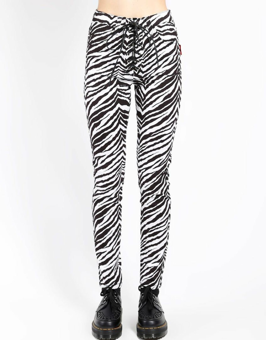 Women * | Trippnyc.Com High Waist Tie Up Pant Zebra Whit/Black Zebra