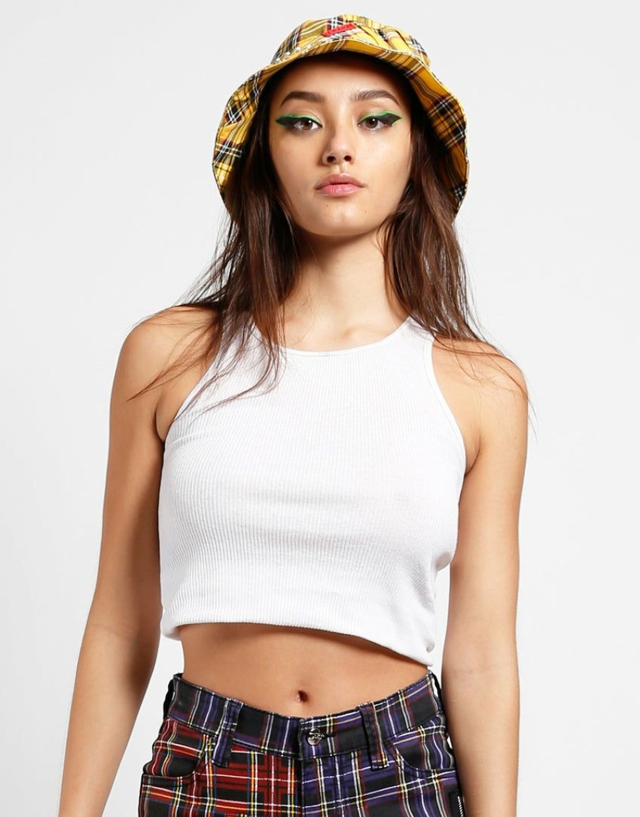 Women * | Trippnyc.Com Bondage Bucket Hat Women Yellow Plaid