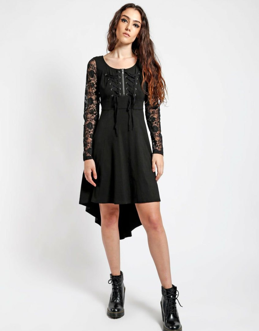 Women * | Trippnyc.Com Lace Long Sleeve Hi Low Dress Black