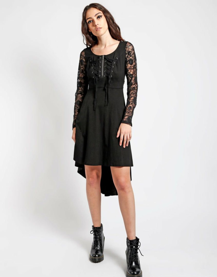 Women * | Trippnyc.Com Lace Long Sleeve Hi Low Dress Black