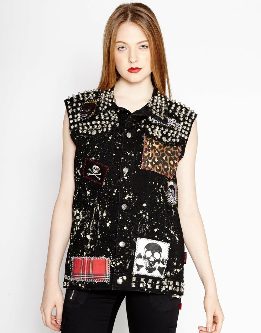 Men * | Trippnyc.Com Men Hand Studded Punk Vest Black