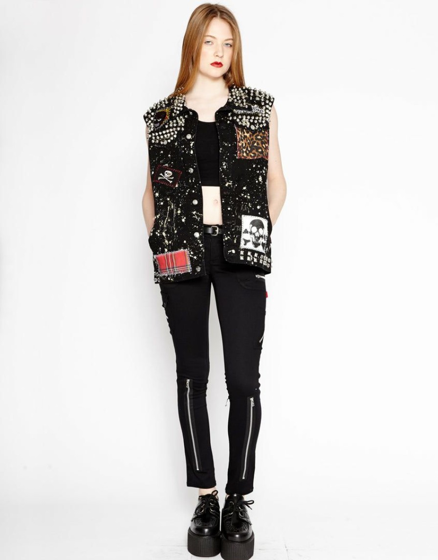 Men * | Trippnyc.Com Men Hand Studded Punk Vest Black