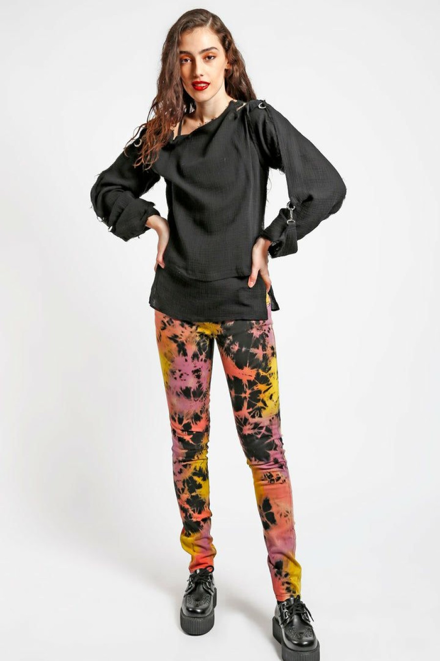 Women * | Trippnyc.Com Women Tie Dye Jean Black/Purple