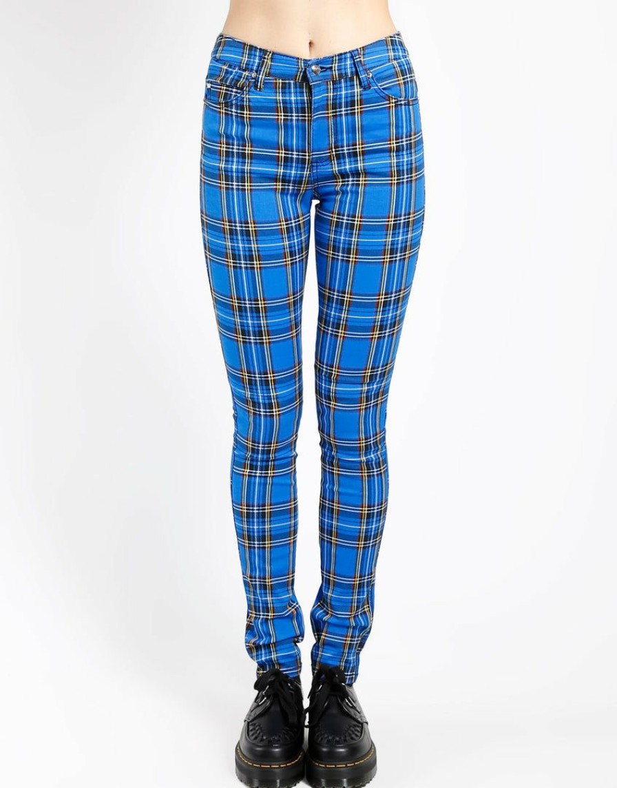 Women * | Trippnyc.Com Women High Waist T-Back Jean Royal Plaid Blue Plaid