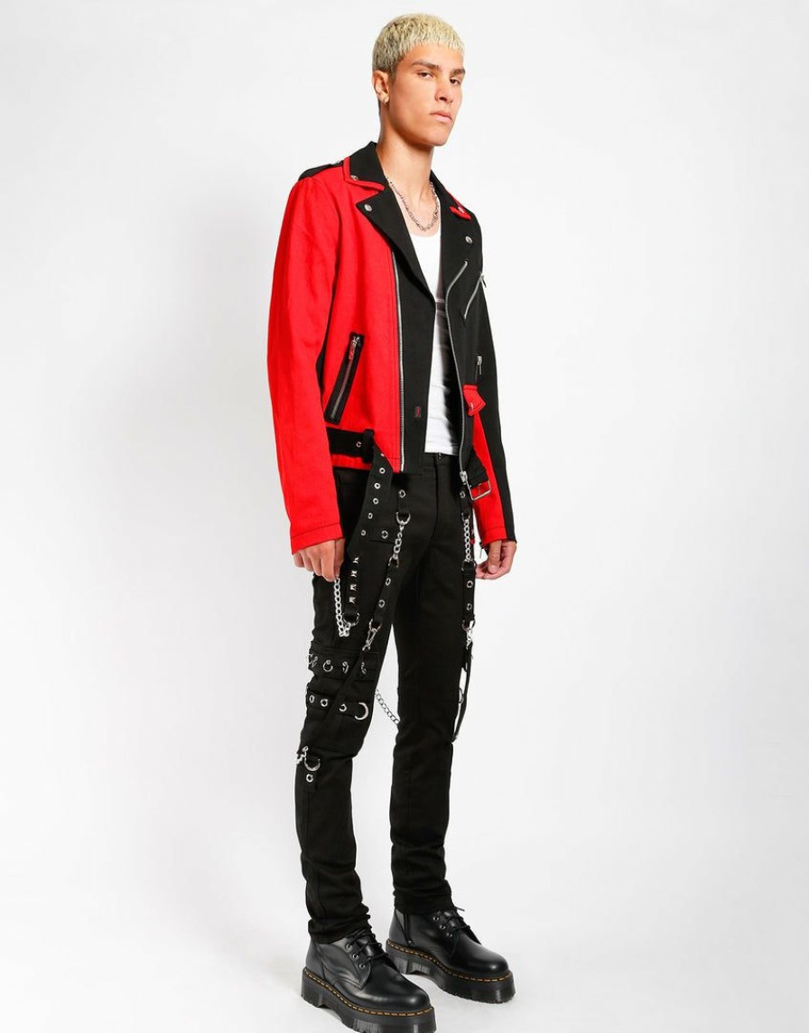 Men * | Trippnyc.Com Split Moto Men Black/Red