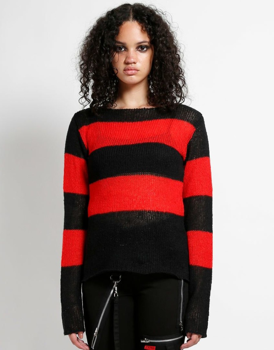 Women * | Trippnyc.Com Stripe Sweater Women Black/Red