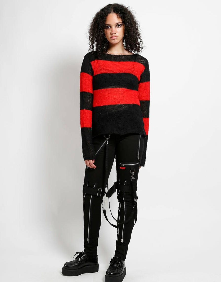 Women * | Trippnyc.Com Stripe Sweater Women Black/Red