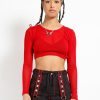 Women * | Trippnyc.Com Women Long Sleeve Crop Fishnet Red