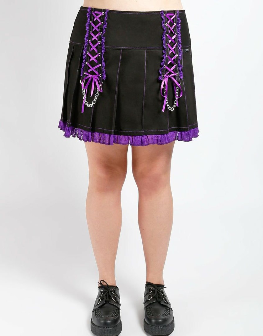 Women * | Trippnyc.Com Women Curve Lolita Pleated Skirt Purple Black/Purple