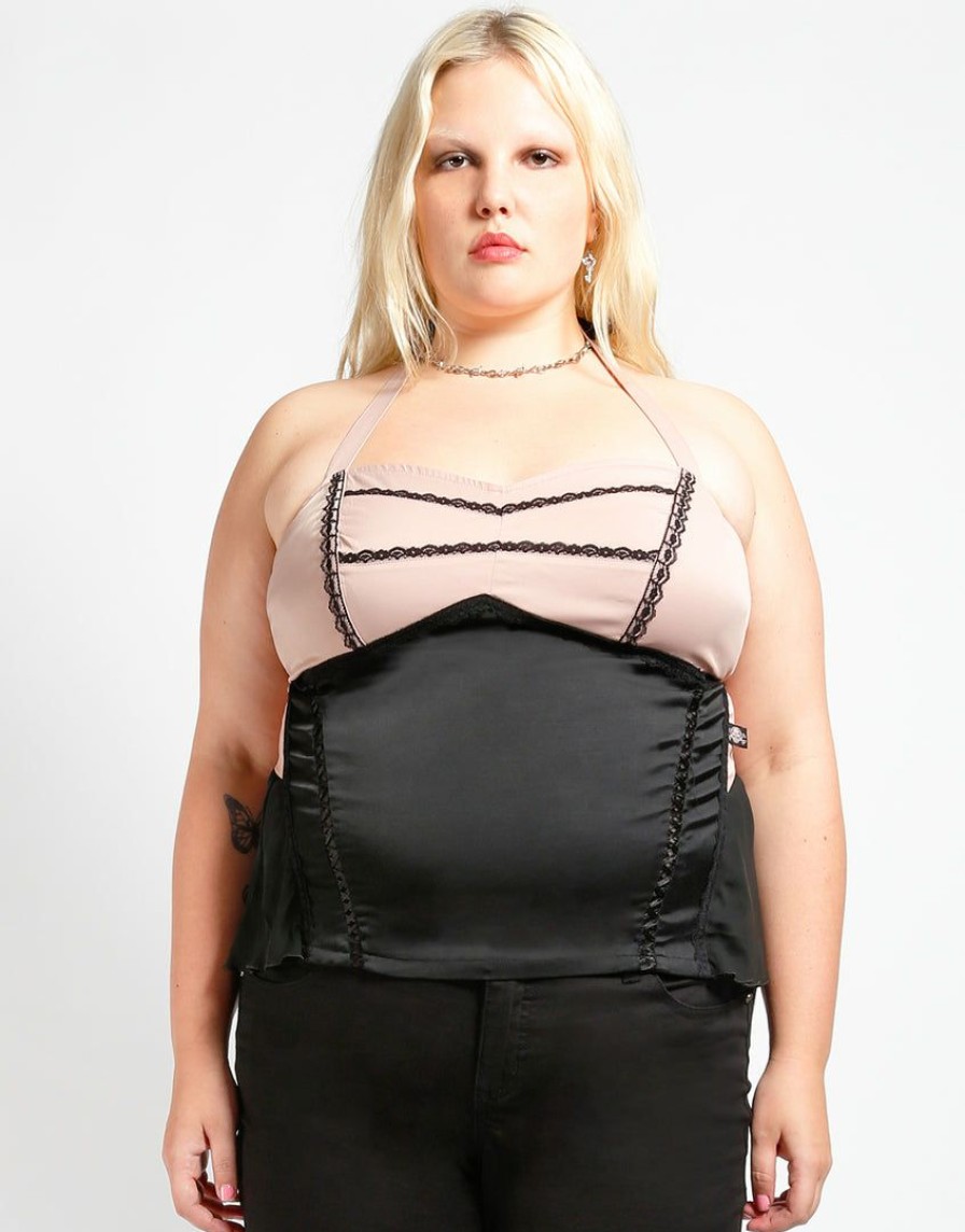 Women * | Trippnyc.Com Women Curve Chiffon Halter Corset Lotus/Black